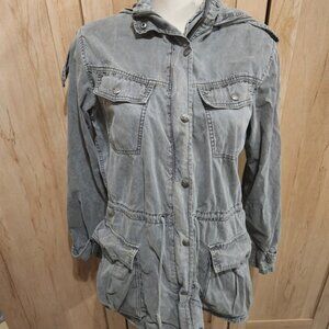 Talula Aritzia Grey Cotton Utility Field Jacket Hooded Military Parka Medium
